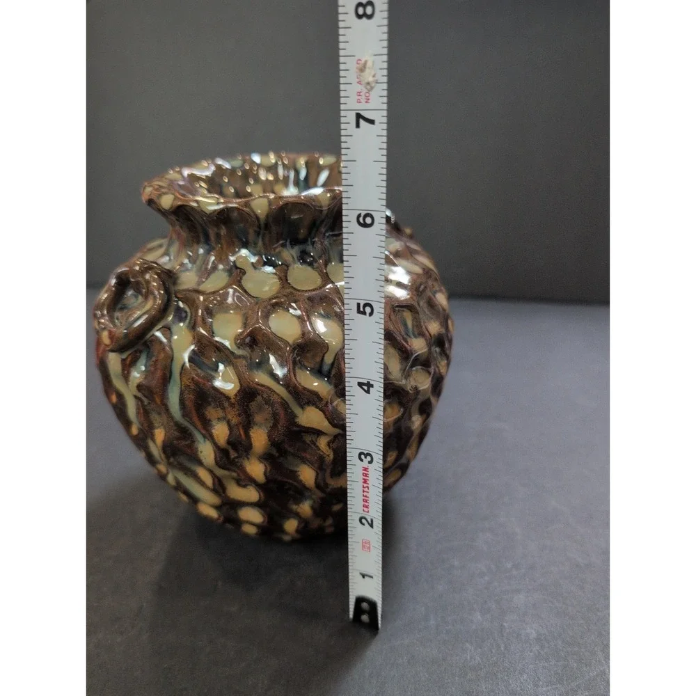 Dimpled Earth-Tone Drip Glazed Pottery Vase 6